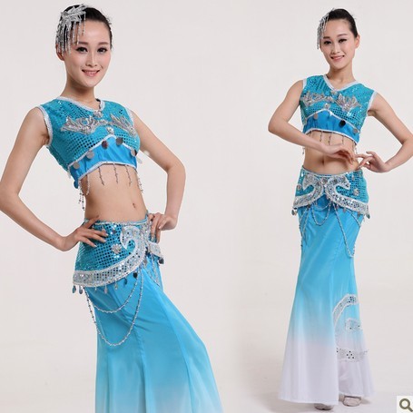2013新款傣族舞蹈演出服 民族服饰 包臀长裙舞