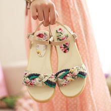 New Korean Fan children, Department of cents Sen female line Floral Bohemian thick-soled platform shoes slope with female Sandals sub # T2335