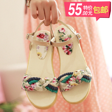 New Korean Fan children Sen female line fairy floral bohemian platform shoes thick crust slope with sandals child # T2335