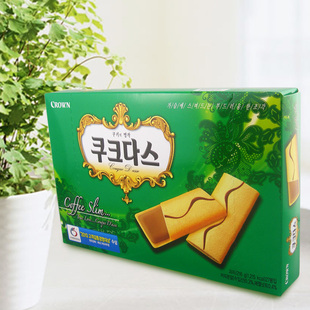  韩国进口零食 CROWN可拉奥咖啡夹心饼干 可瑞安蛋卷饼干 正品216g