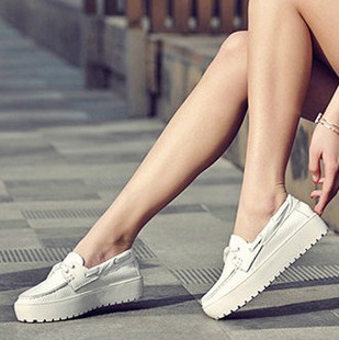  头层牛皮春季新款平厚底单鞋 松糕鞋女鞋韩版潮 欧美英伦旅游