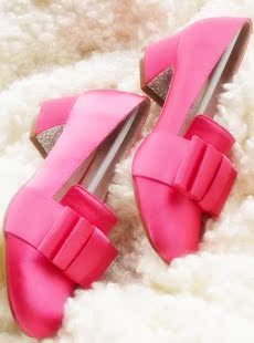  谬家单鞋箐箐同款女鞋粗中跟复古大蝴蝶结miu新娘鞋红色婚鞋子