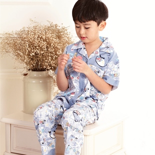  儿童节礼物纯棉儿童睡衣 男孩夏季短袖长裤 男童针织棉家居服套装