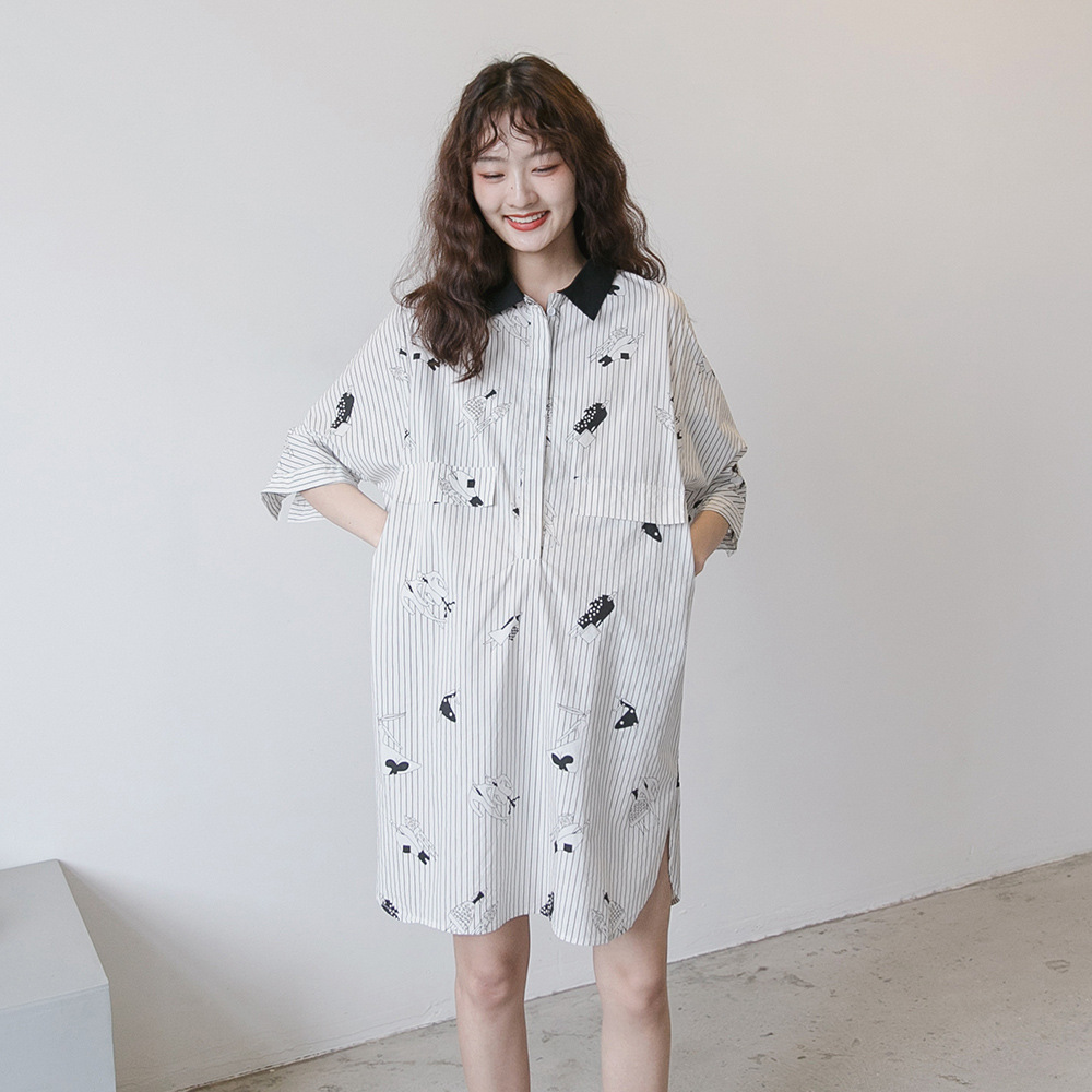 夏季新款孕妇装翻领开扣孕妇裙子宽松大码条纹五分袖孕妇衬衫裙潮在类目 孕妇装/孕产妇用品/营养, 孕妇装, 连衣裙中 - 来自Buy2taobao.com提供专业的淘宝代购服务