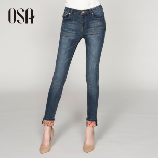  osa欧莎正品牌专柜春装女装 碎花翻边牛仔裤女 小脚裤N33020