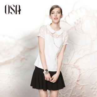  OSA夏装女装蕾丝夏季 通勤修身短袖打底衫 白衬衫女衬衣女C21168