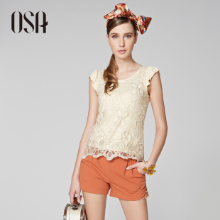  浮华幻境OSA夏季新款女装 飞飞袖蕾丝拼接短袖T恤 T32200