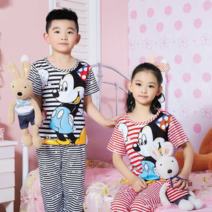  儿童睡衣纯棉女童空调服大夏装短袖男童亲子小孩睡衣夏季韩版