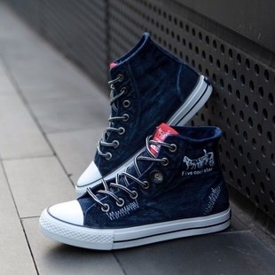  春秋高帮帆布鞋男鞋 韩版潮流单鞋 男士休闲鞋 个性系带平跟板鞋