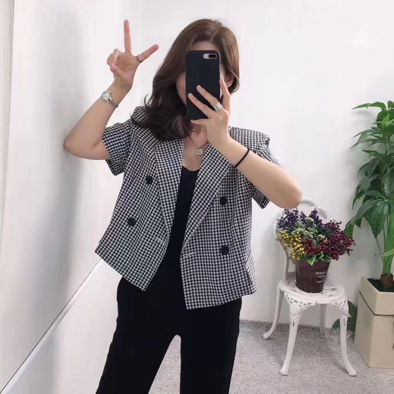 韓國東大門女裝夏千鳥格翻領雙排扣百搭外套 格子短袖小西裝S107在類目 女裝/女士精品, 西裝中 - 來自Buy2taobao.com提供專業的淘寶代購服務