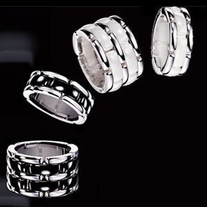  欧美大牌小香钛钢白色黑色陶瓷单排双排情侣戒指男女对戒饰品礼物