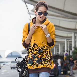 2013新款加厚加绒保暧女卫衣中长款连帽小清