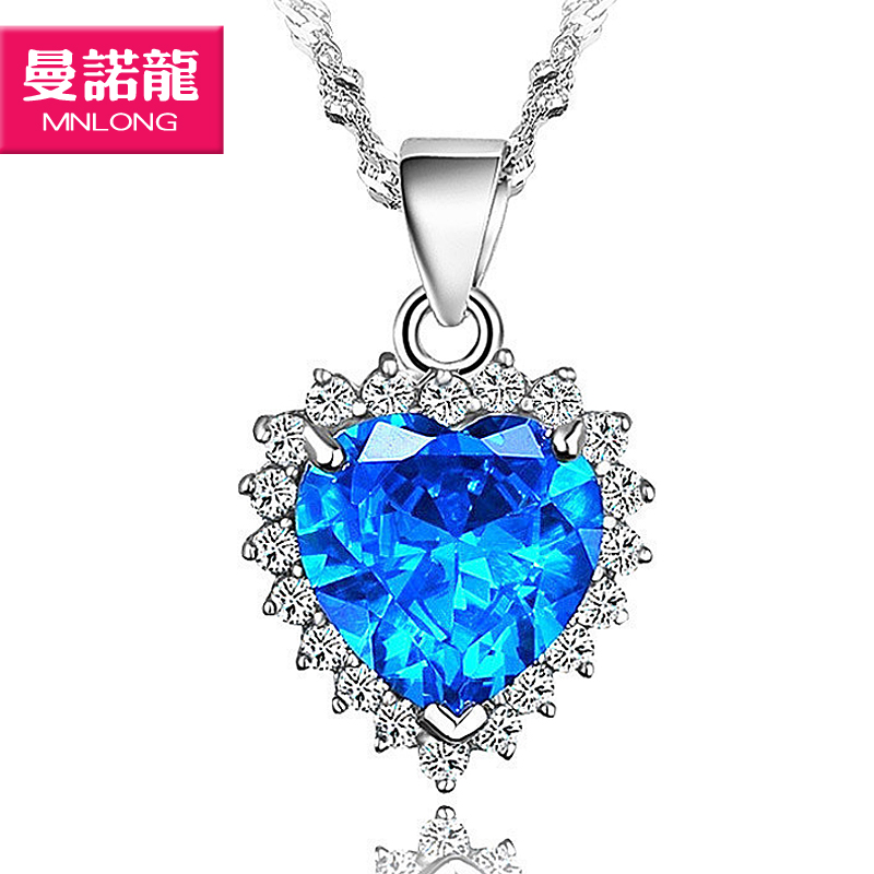 海洋之心项链时尚项链 925纯银饰品 韩国女首饰蓝晶吊坠 复古项坠时尚项链 海洋之心项链时尚项链 925纯银饰品 韩国女首饰蓝晶吊坠 复古项坠时尚项链