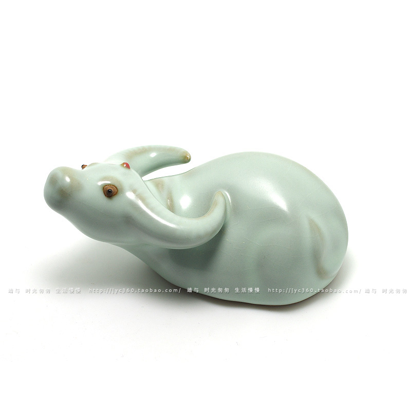 靖与㊣台湾美到家汝窑 灵心牛 茶宠茶道零配 开片养线/比东道特惠