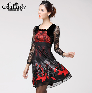 Женское платье AULADY dq078 2013 Вышивка, Складки, Ажур, Сетка, Кружево, Набивка и крашение Свитер Женское платье AULADY dq078 2013 2013 года Расцветка Обычная Свитер Укороченный рукав,рукав средней длины О-вырез Миди-юбка (91-105 см)