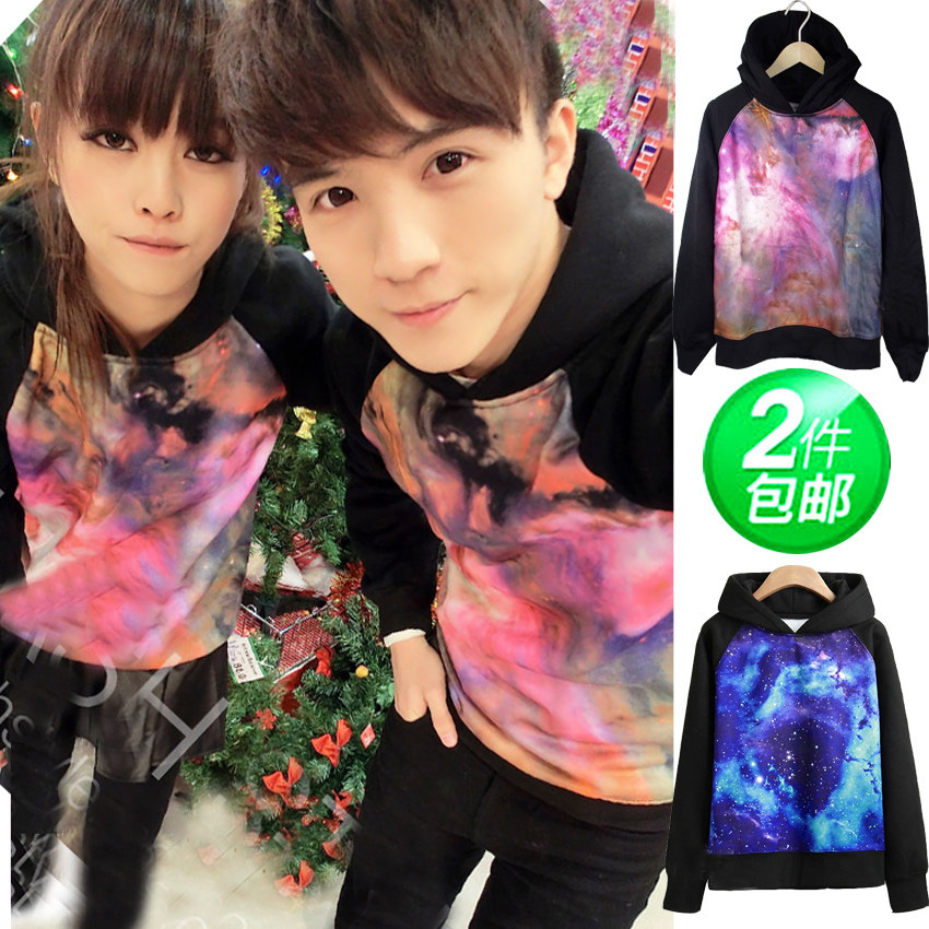 韩版修身<em>情侣</em>装<em>卫衣</em>星空<em>外套</em>潮流<em>男女</em>装加绒卫