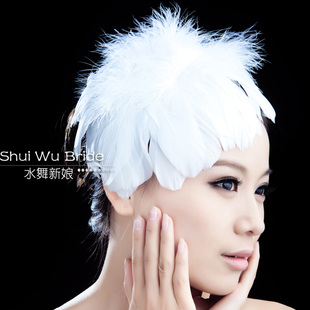  白色全羽毛韩式新娘头花头饰结婚发夹发饰舞台表演造型婚纱配饰品
