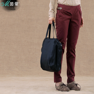  茵曼 春装新款全棉 皮带扣装饰休闲长裤824091920