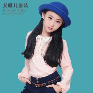  新品春款女童打底衫儿童大童长袖t恤小翻领蝴蝶结童装
