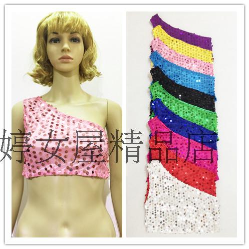 成人斜肩露脐亮片背心 男女演出服单肩上衣大闪片无袖露腰背心在类目 女装/女士精品, 唐装/民族服装/舞台服装, 民族服装/舞台装中 - 来自Buy2taobao.com提供专业的淘宝代购服务