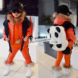  新年装Ikidhouse 女童装 毛毛肩带帽毛领羽绒衣裤 三件套装