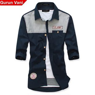  69元gurunvani 夏装新款 海军风男式休闲衬衣五分袖男士衬衫