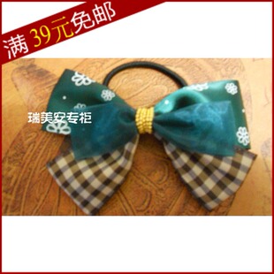  新款 韩版韩国儿童蝴蝶结缎带手工绿色发圈/发绳 发饰头饰