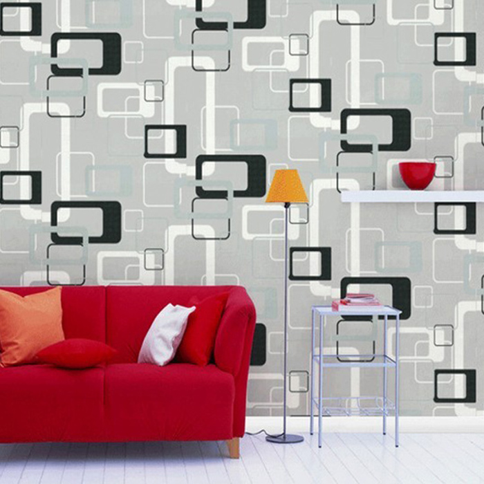 现代简约几何抽象方格三维立体墙纸黑白灰红客