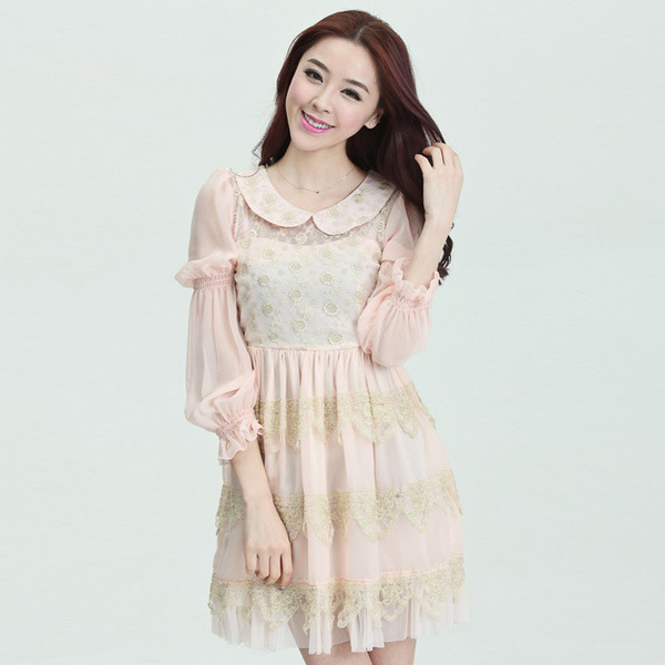 韩版娃娃领公主袖...