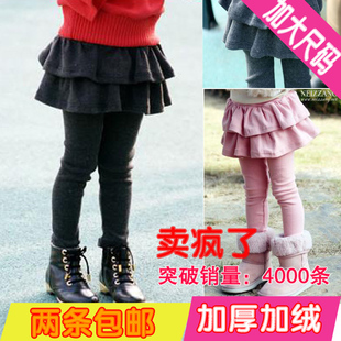  童装女童打底裤儿童宝宝连体裙裤韩版靴裤冬款双层加厚绒保暖百搭