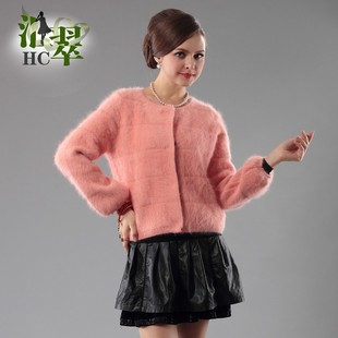 汇翠 欧洲站13新款<em>貂绒</em>短<em>开衫短款</em>加厚毛衣外