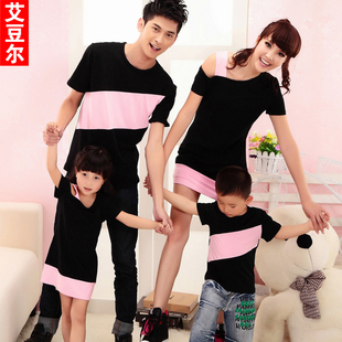  韩版亲子装夏装全家装款母子母女装一家三口夏短袖家庭童装