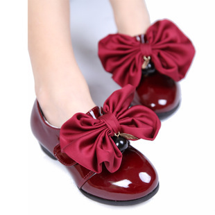 春季新款 女童皮鞋漆光PU大蝴蝶结韩版公主鞋 时尚儿童单鞋