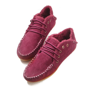  冬新款保暖女鞋加绒毛毛真皮鞋平跟豆豆鞋女单鞋低跟牛皮