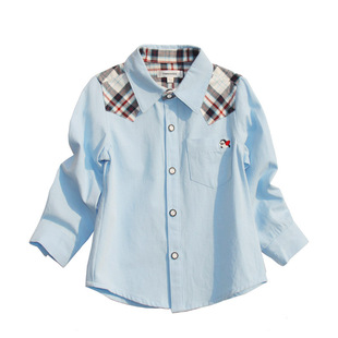  原单小木马 男童儿童装 衬衫宝宝绅士格子T恤学院风长袖衬衣J400