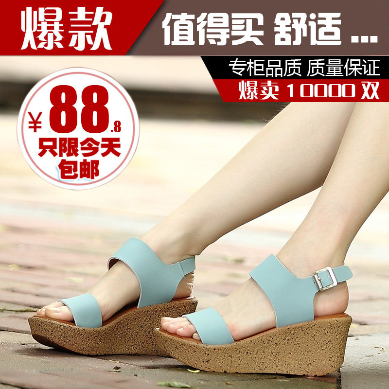 包邮 summer 2013 new women high heel platform wedge Sandals casual shoes with thick sponge cake at the end of the Roman plus