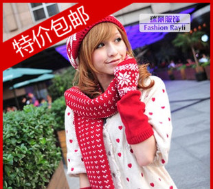  冬季新款女士时尚新年礼物套件保暖围巾帽子手套三件套女