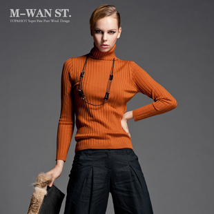  M-WAN ST梅湾街秋冬新品 高领打底毛衣女 弹力修身短款针织衫