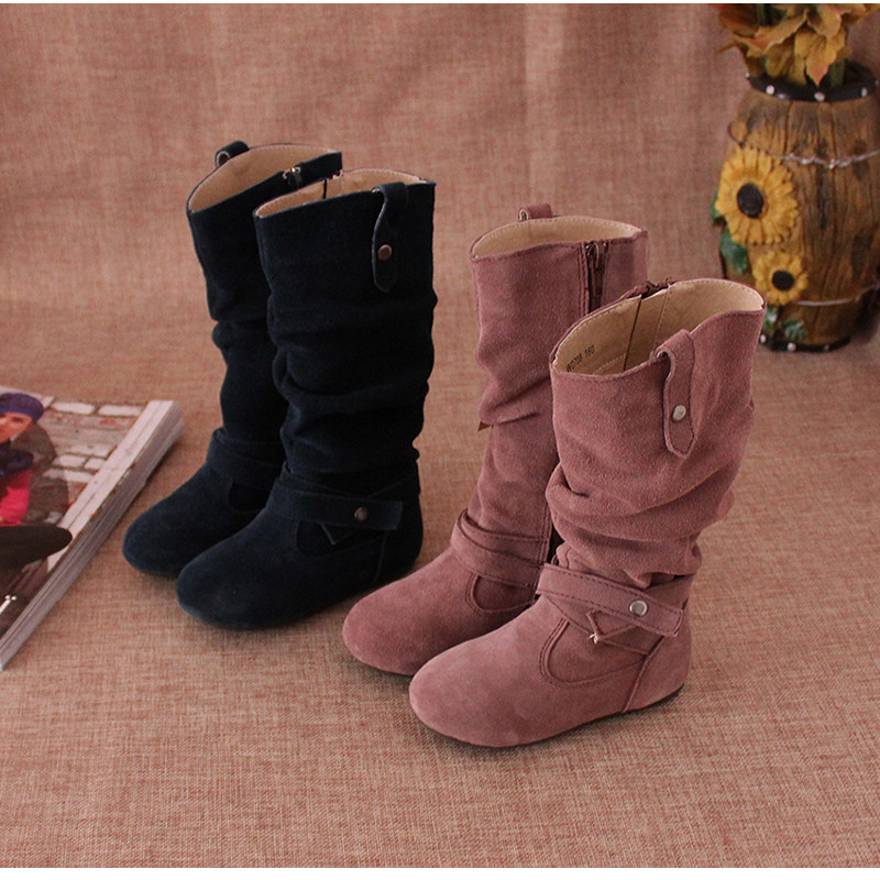 春季儿童女童小童真皮牛皮靴子单靴皮靴公主靴长靴高筒靴雪地靴