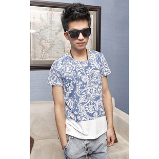  BOGE男装新品男士短袖t恤 男韩版修身圆领印花男T恤打底衫