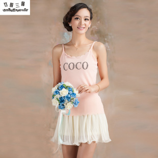  品牌折扣正品竹报三馨新款百搭修身打底棉背心 吊带衫女Q418