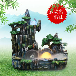  爆款流水喷泉鱼缸水景加湿器工艺品摆设家居装饰品风水轮假山摆件