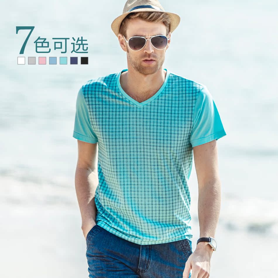 短袖韩版V领修身潮...