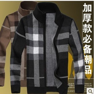  冬款 加厚 纯羊毛衫 开衫毛衣 高领拉链针织衫 男士毛衫外套