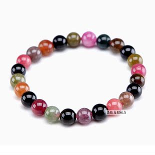  晶鹊恋天然水晶店-正品 8MM女款碧玺手链 色彩艳丽 有光泽 美容d