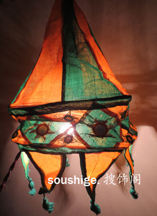  东南亚特色民族灯饰 印度尼泊尔手工镜片麻布灯笼吊灯罩 酒吧装饰