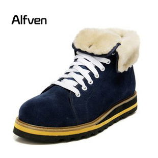  Alfven皮靴男靴子 增高短靴男 户外高帮靴军靴 棉鞋男 雪地靴 男