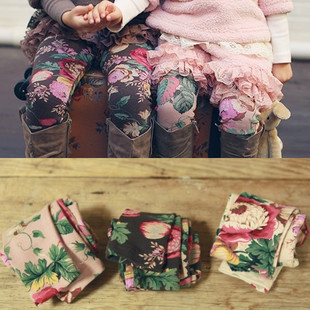  现货9折!韩国 韩版童装 女童 甜蜜花卉冬款加厚绒儿童打底裤H17