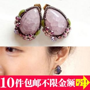  AQ0092 韩版饰品 复古唯美镶嵌原石水晶花朵耳饰 耳钉 女