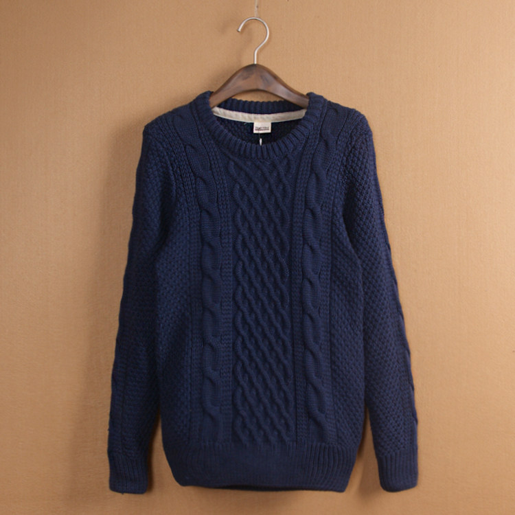 <em>毛衣</em>男款加厚<em>圆领</em>扭花<em>男生毛衣</em> 日系复古加厚